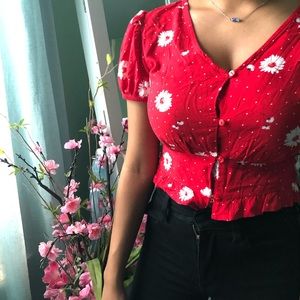 Cherry Red Peplum Button Down